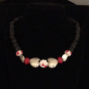 Gorgeous handcrafted necklace w 4 silverplate ❤️s